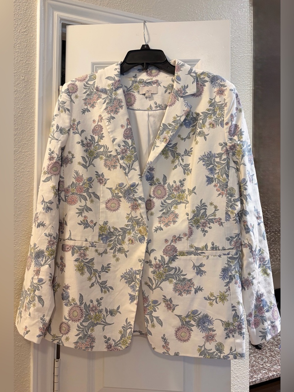 LOFT White Floral Notch-Lapel Blazer